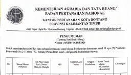 PENGUMUMAN: Sertifikat Tanah Hilang Atas Nama Sutikno