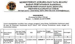 PENGUMUMAN: Sertifikat Tanah Hilang Atas Nama Jahrani T