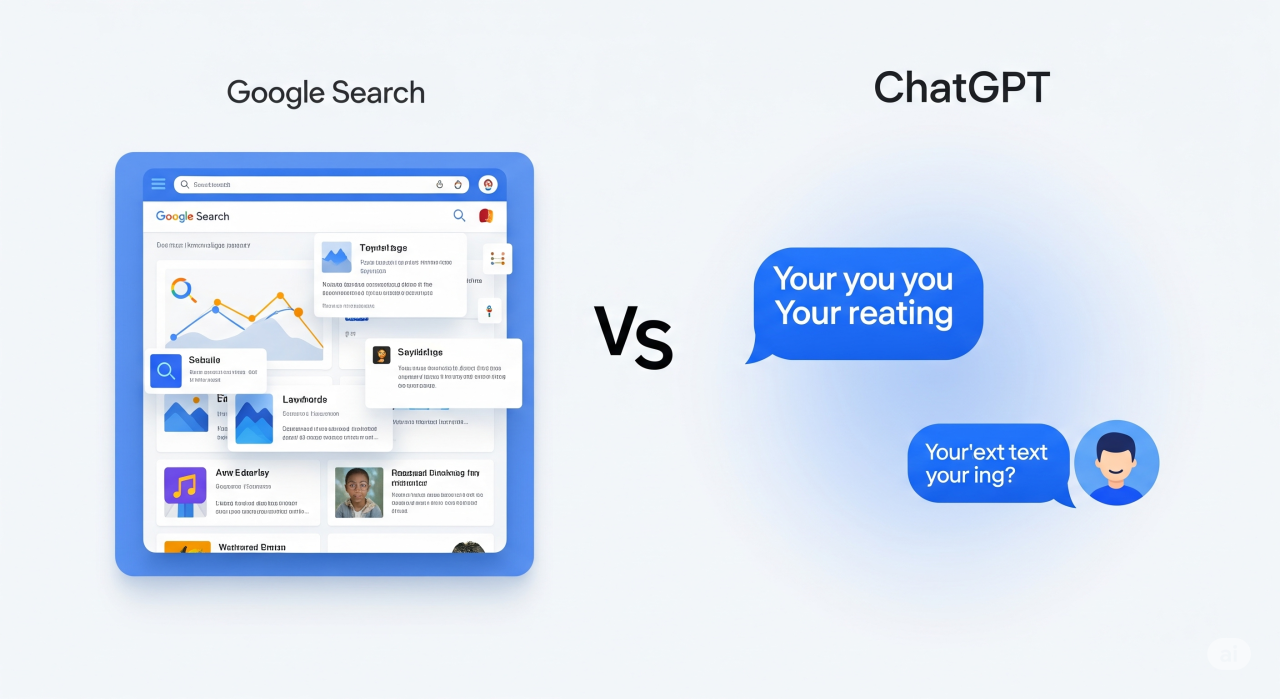 Ilustrasi Google vs ChatGPT