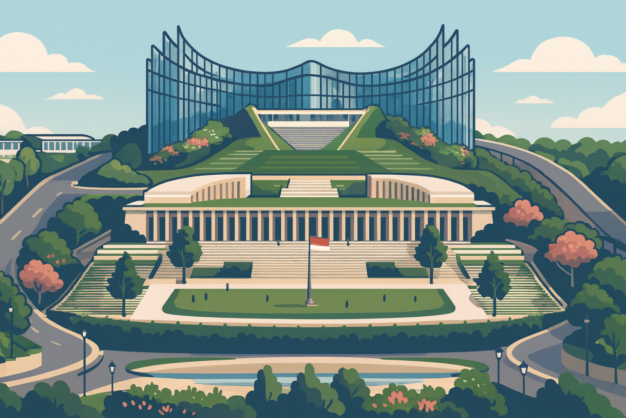 Ilustrasi istana negara di IKN. (Sumber: AI)