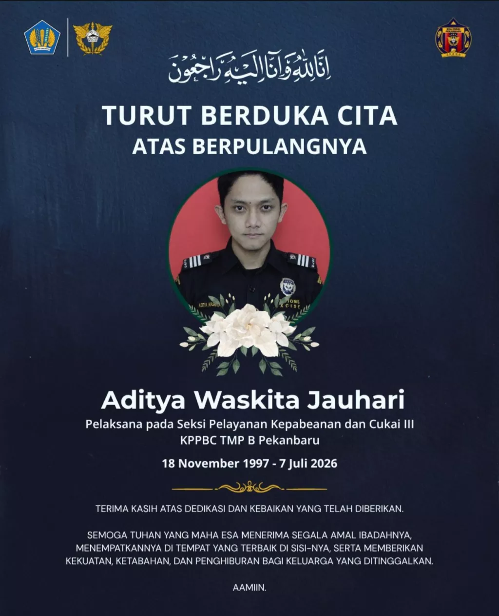 Pegawai Bea Cukai Tewas Saat Bertugas Awasi Ekspor di Perairan Siak