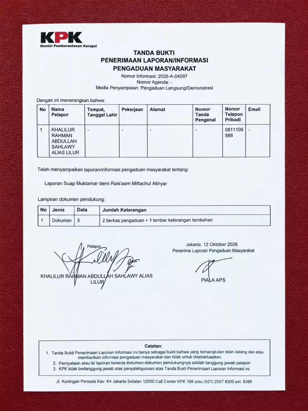 Laporan Gus Lilur ke KPK