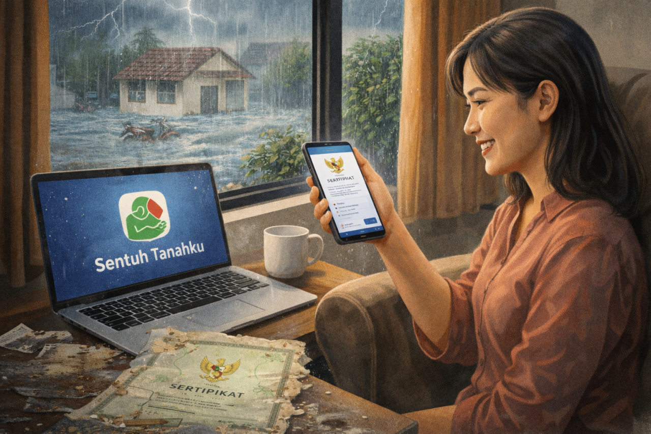 Ilustrasi kepemilikan sertifikat tanah elektronik. (Sumber: AI)