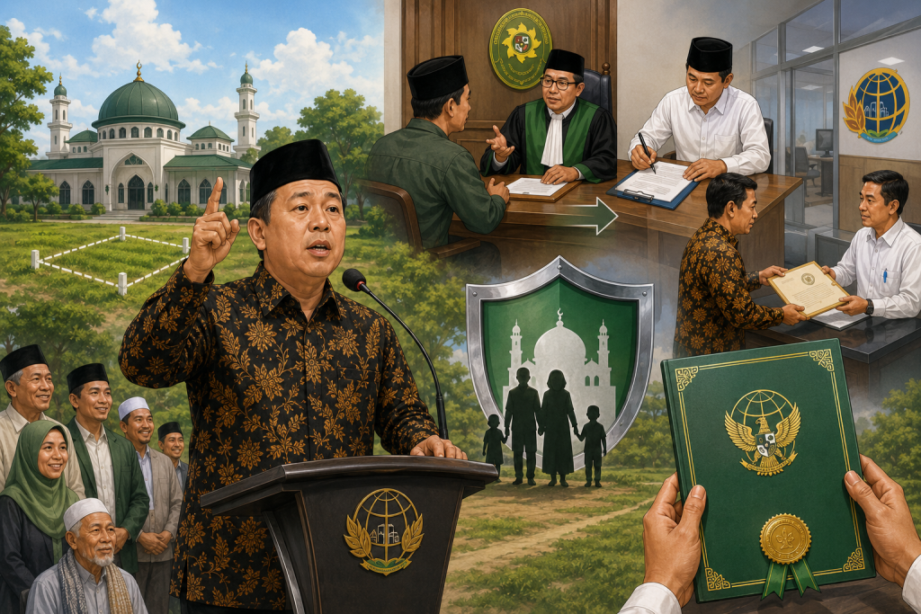 Ilustrasi mengurus sertifikat tanah wakaf yang hilang. (Foto: AI)